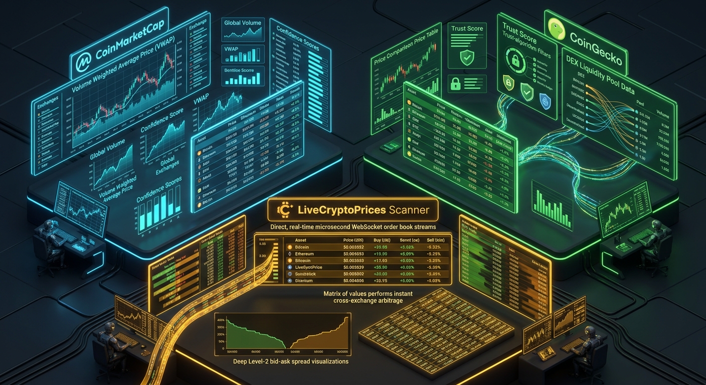 Comparing Price Aggregators: CoinGecko vs. CoinMarketCap vs. LiveCryptoPrices Scanner — Methodology Differences